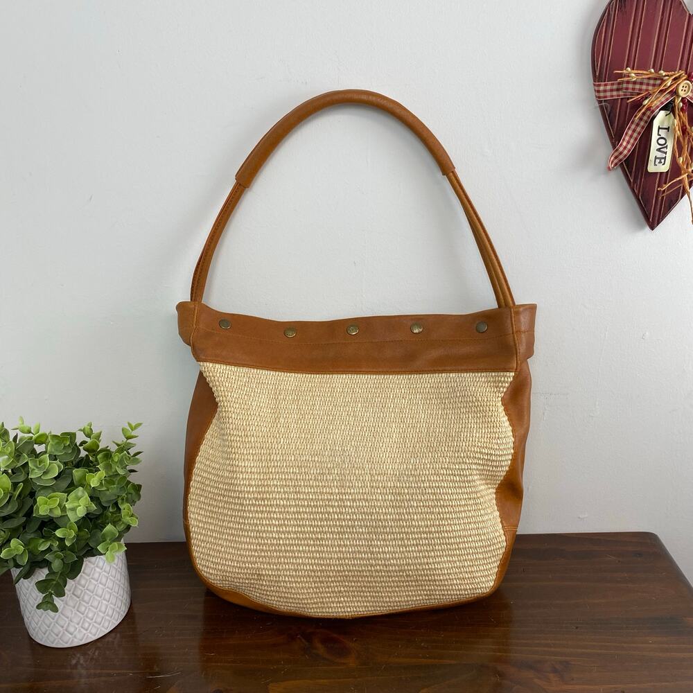 Furla Tan and Cream Woven Hobo Bag